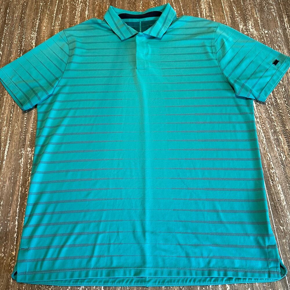 Nike Tiger Woods Collection Dri-Fit Golf Polo Shirt Green Striped Men’s Size L
